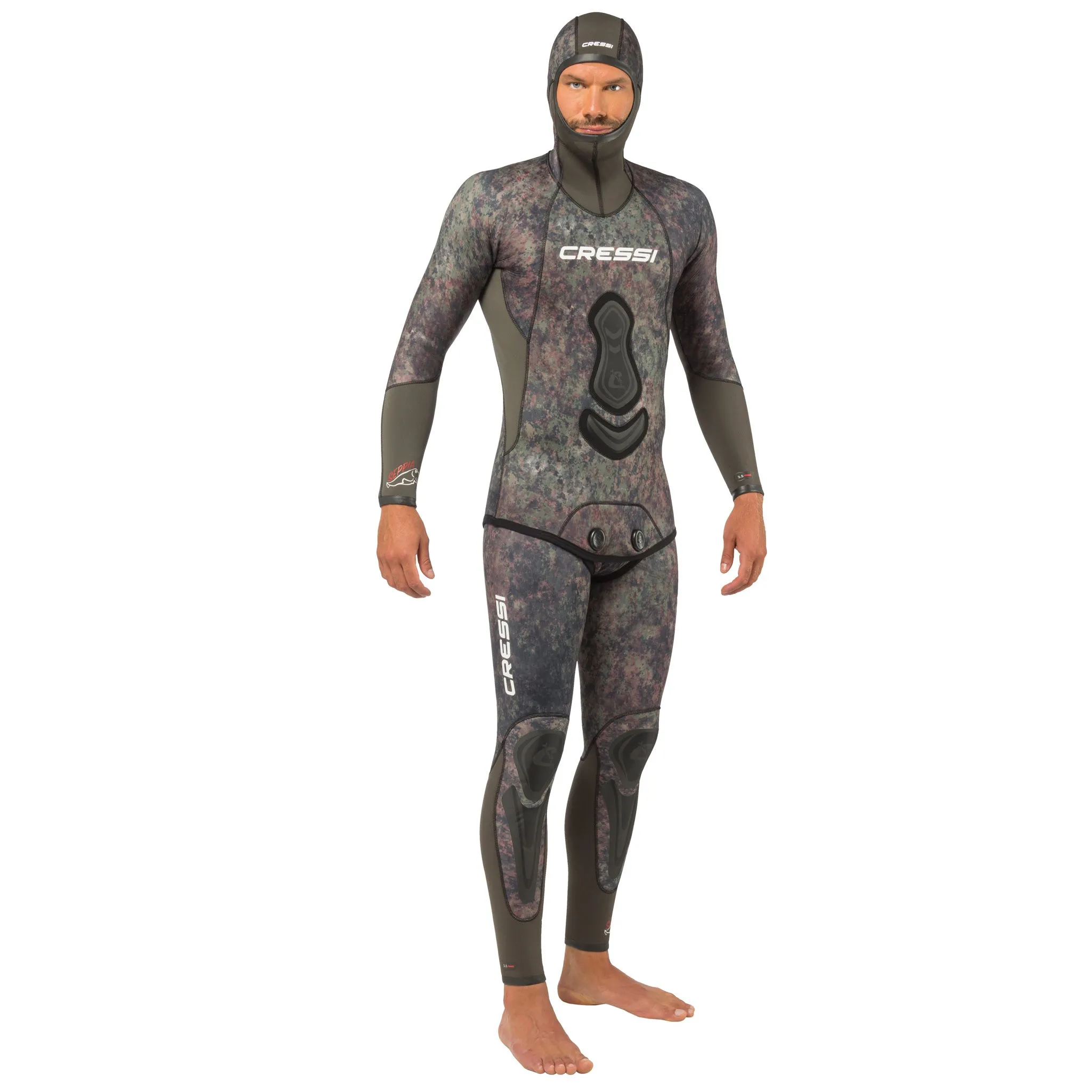 Open Box Cressi 5mm Mens Seppia 1-piece Freediving Wetsuit - Camo Grey - Medium/3 (Top Only, Without Pants)