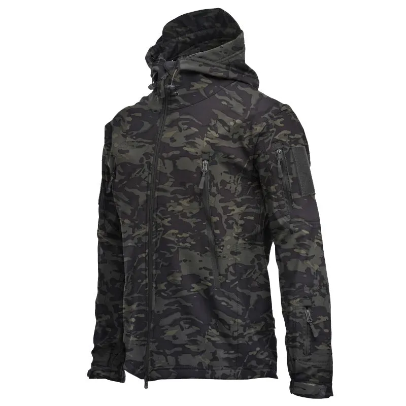 OUTDOOR SHARK SKIN SOFT SHELL STORMTROOPER COAT WITH WINTER PLUSH THICKENED WATERPROOF CAMOUFLAGE TACTICAL MOUNTAINEERING COAT