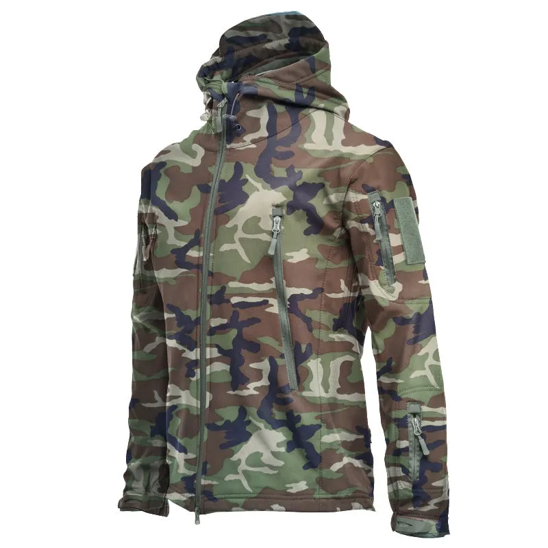 OUTDOOR SHARK SKIN SOFT SHELL STORMTROOPER COAT WITH WINTER PLUSH THICKENED WATERPROOF CAMOUFLAGE TACTICAL MOUNTAINEERING COAT