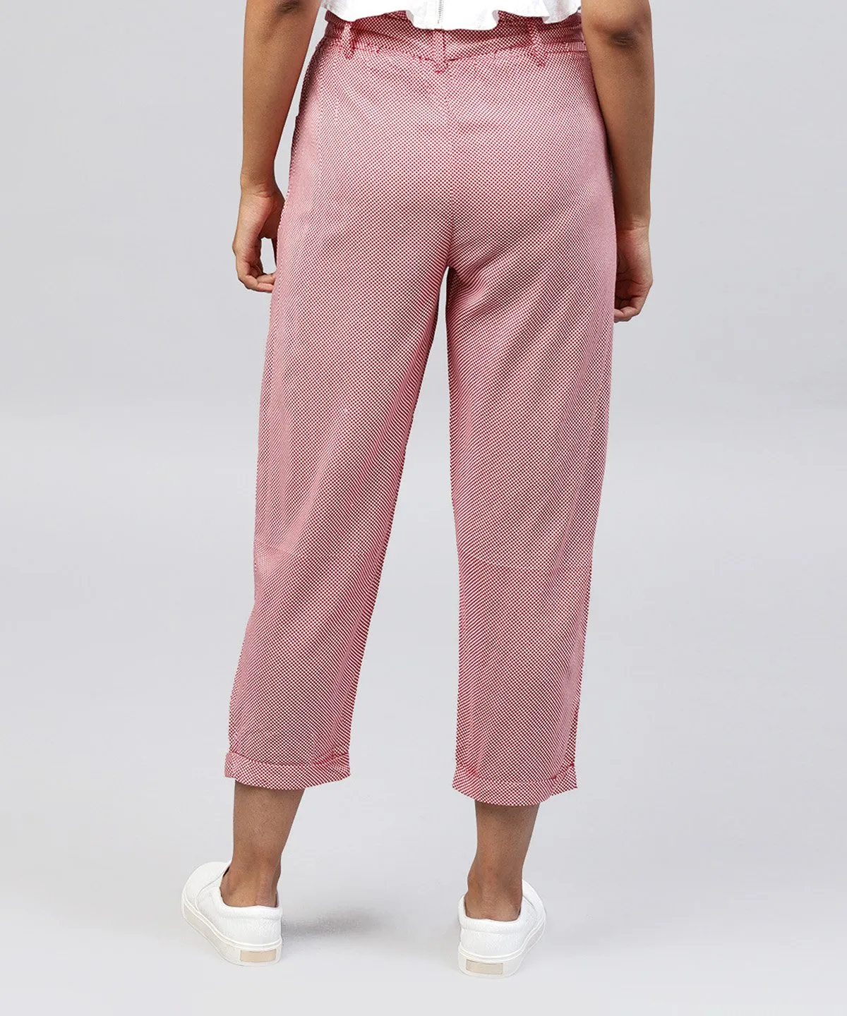 Peach Cotton Regular Fit Trouser With Belt