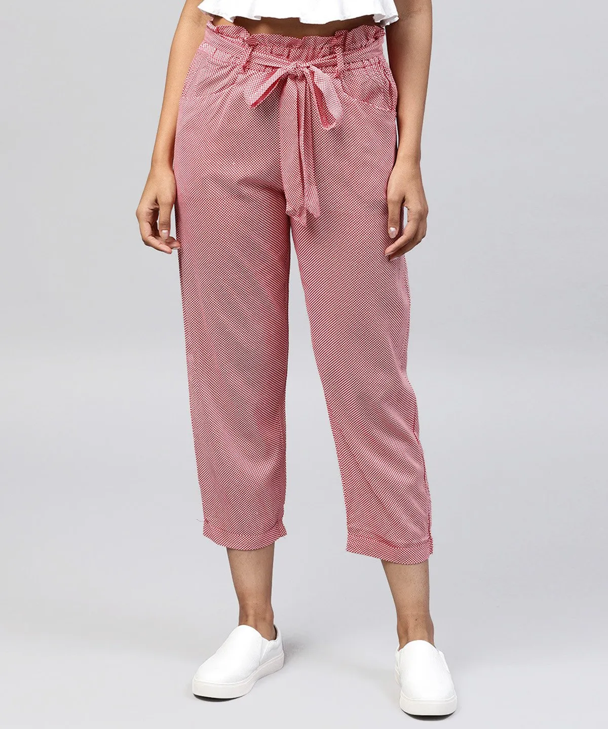 Peach Cotton Regular Fit Trouser With Belt