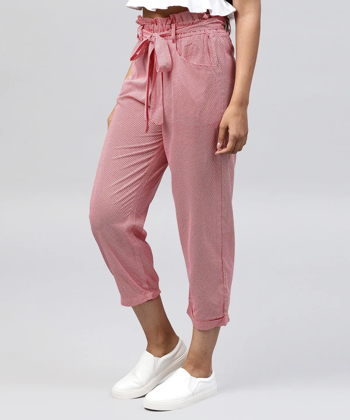 Peach Cotton Regular Fit Trouser With Belt