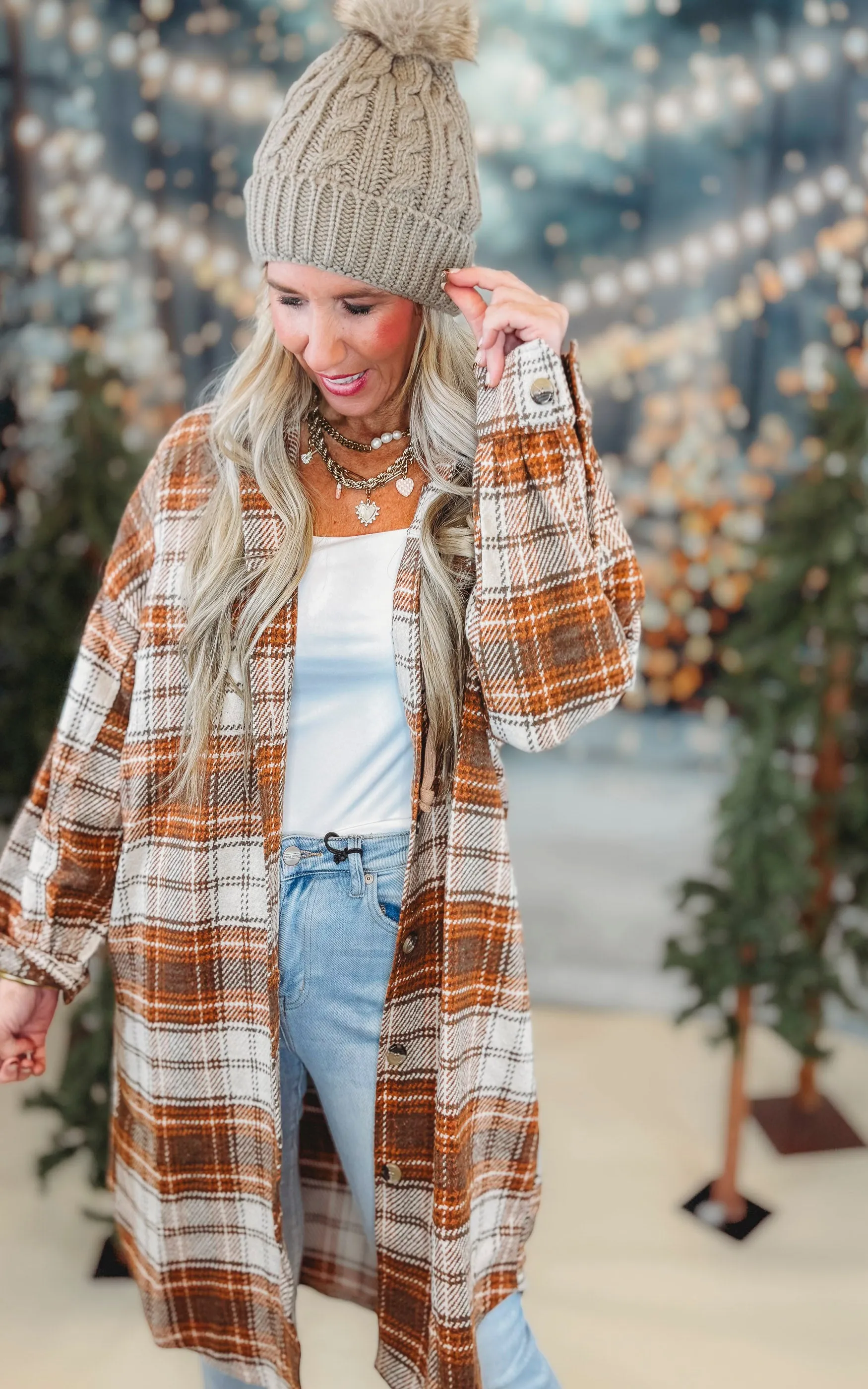 Plaid Long Hooded Shacket