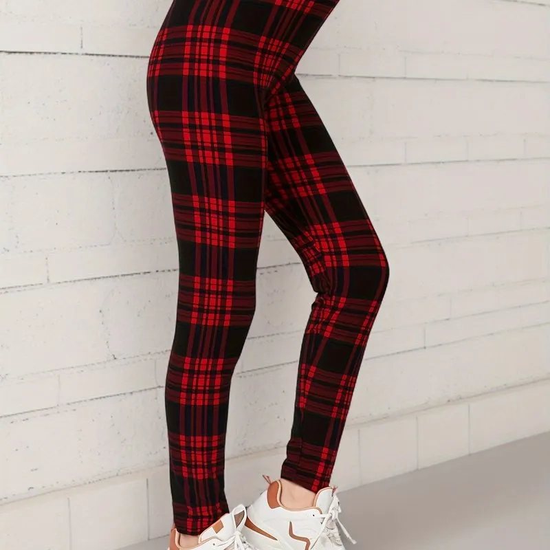 Plaid Print High Waist Leggings for Womens Fashion