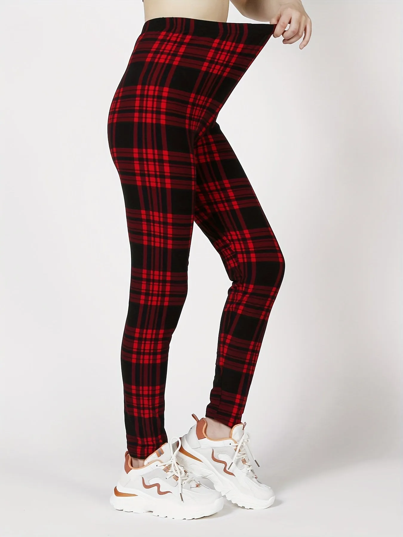 Plaid Print High Waist Leggings for Womens Fashion