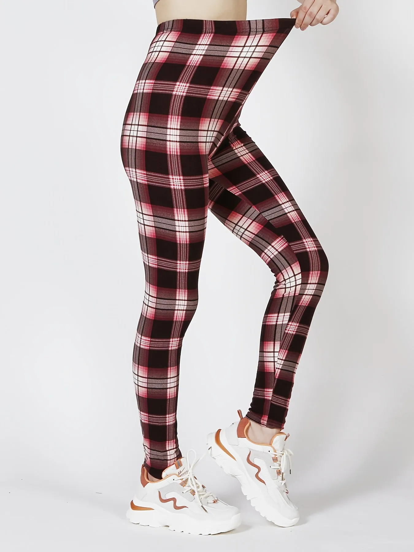 Plaid Print High Waist Leggings for Womens Fashion