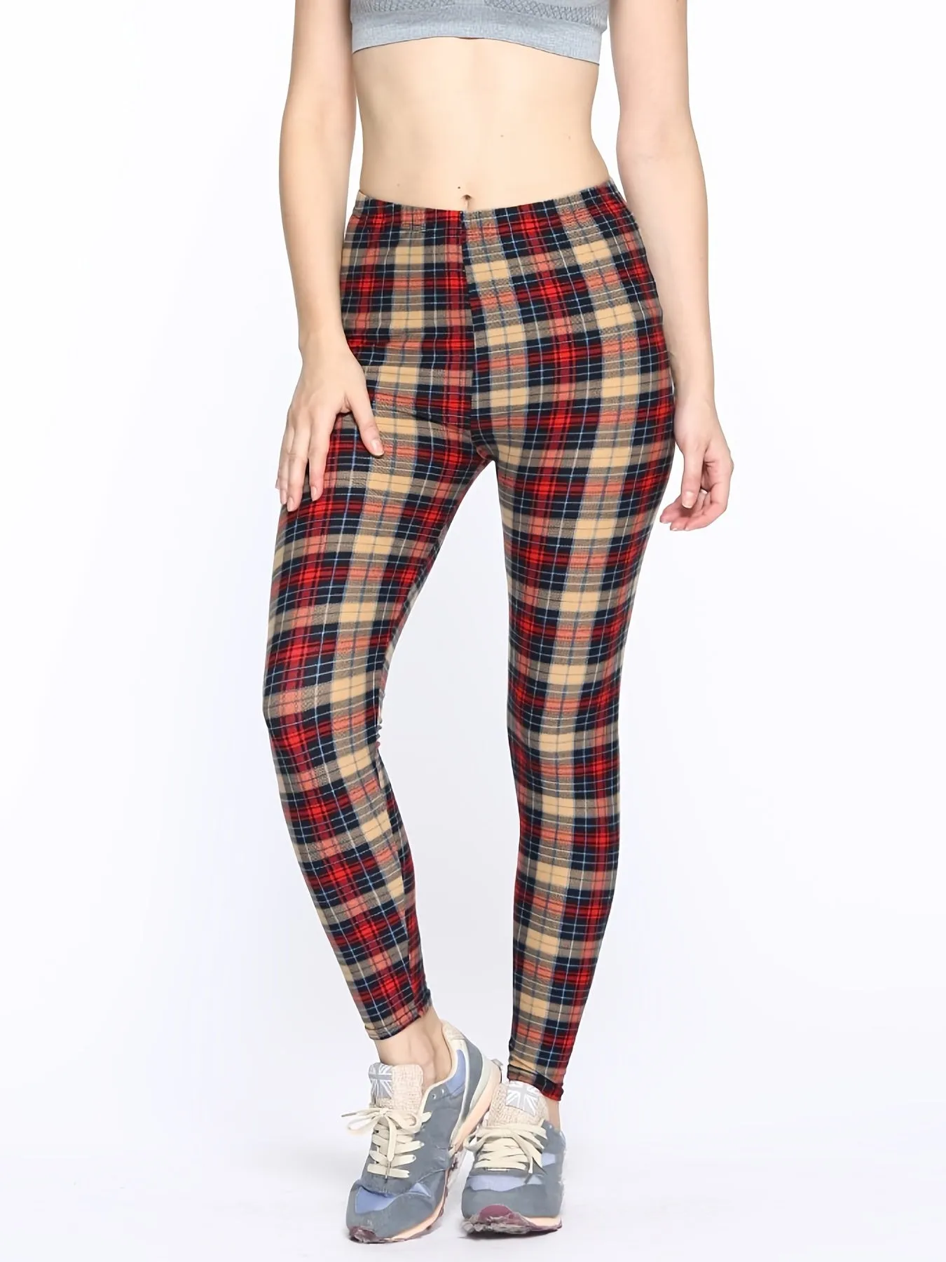 Plaid Print High Waist Leggings for Womens Fashion