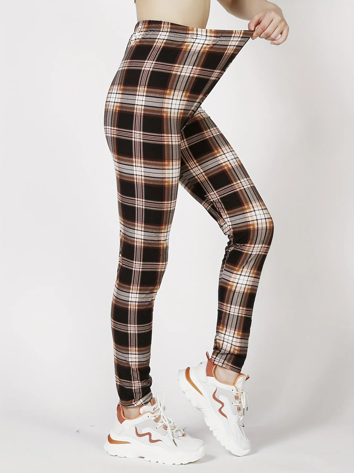 Plaid Print High Waist Leggings for Womens Fashion