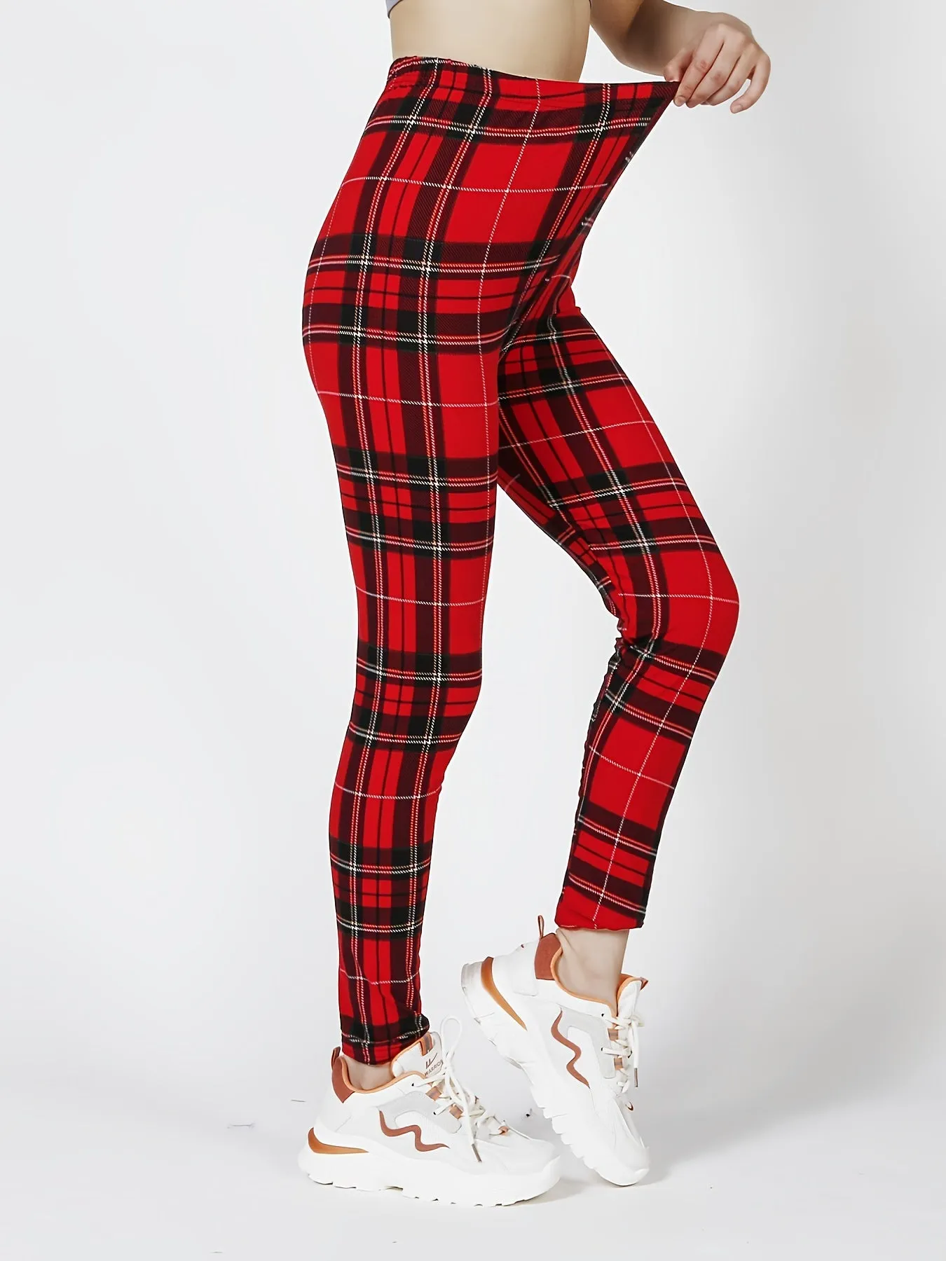 Plaid Print High Waist Leggings for Womens Fashion