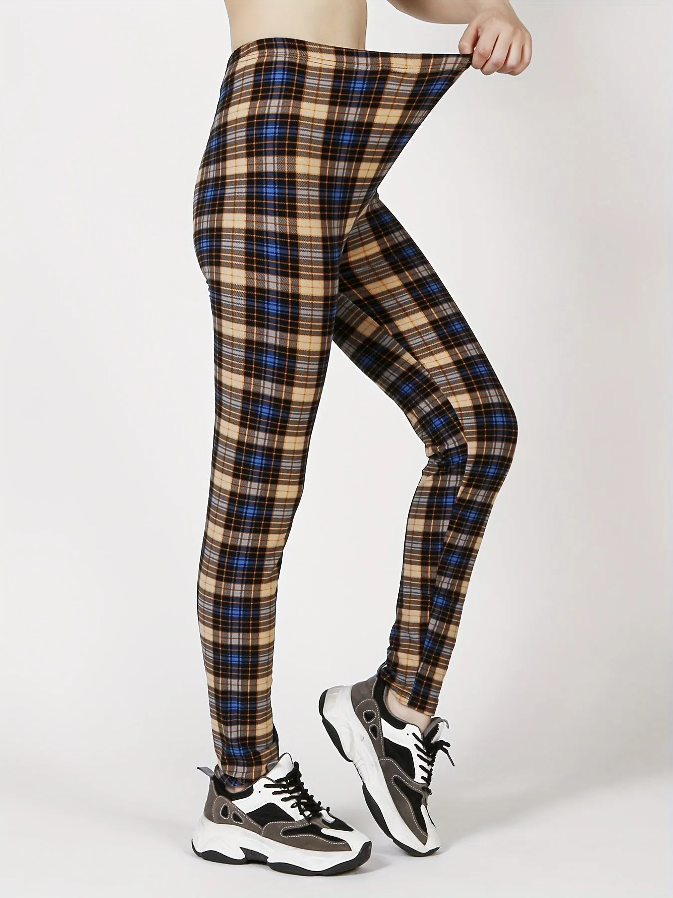 Plaid Print High Waist Leggings for Womens Fashion