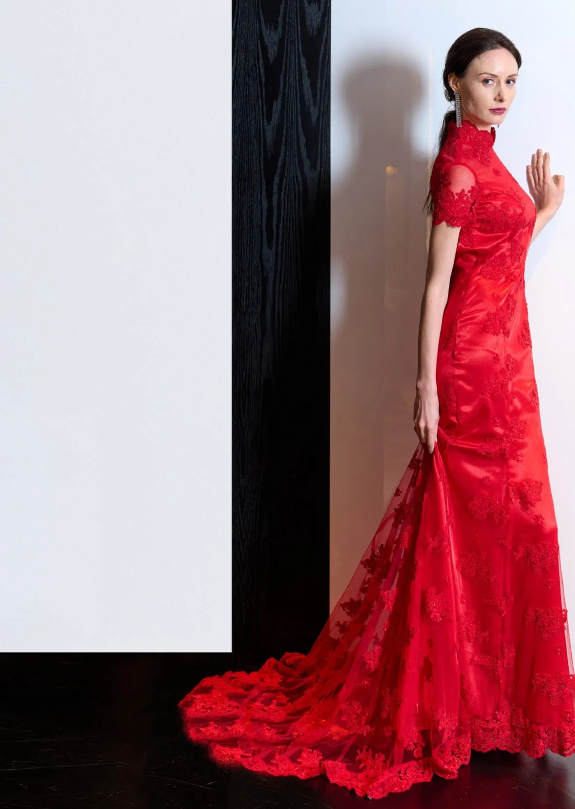 Red Rosemary Open Back Qipao Gown - RTW