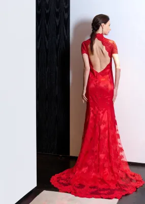 Red Rosemary Open Back Qipao Gown - RTW