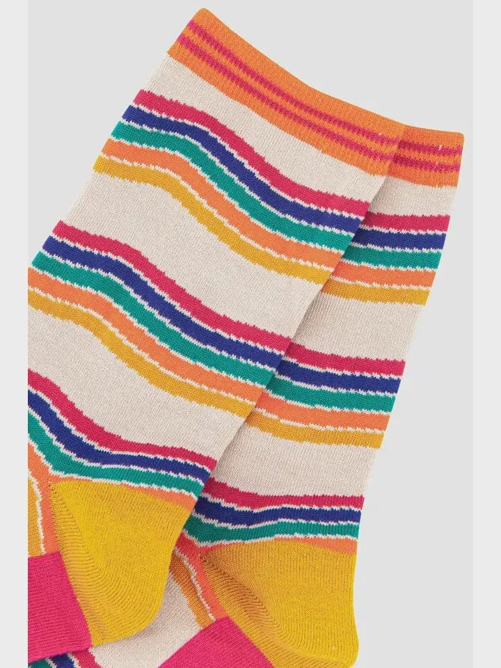 Sock Talk Bamboo Rainbow Stripe Socks in Cream