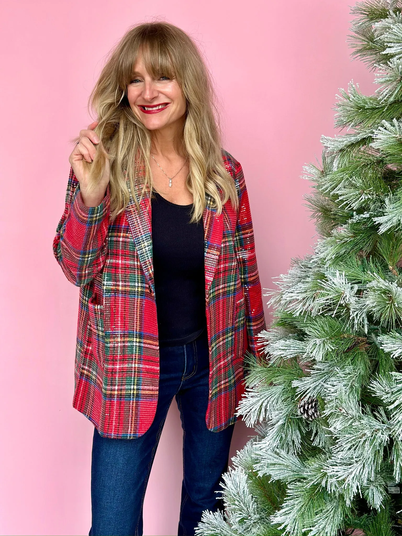 Sparkle for the Holiday Plaid Sequin Blazer