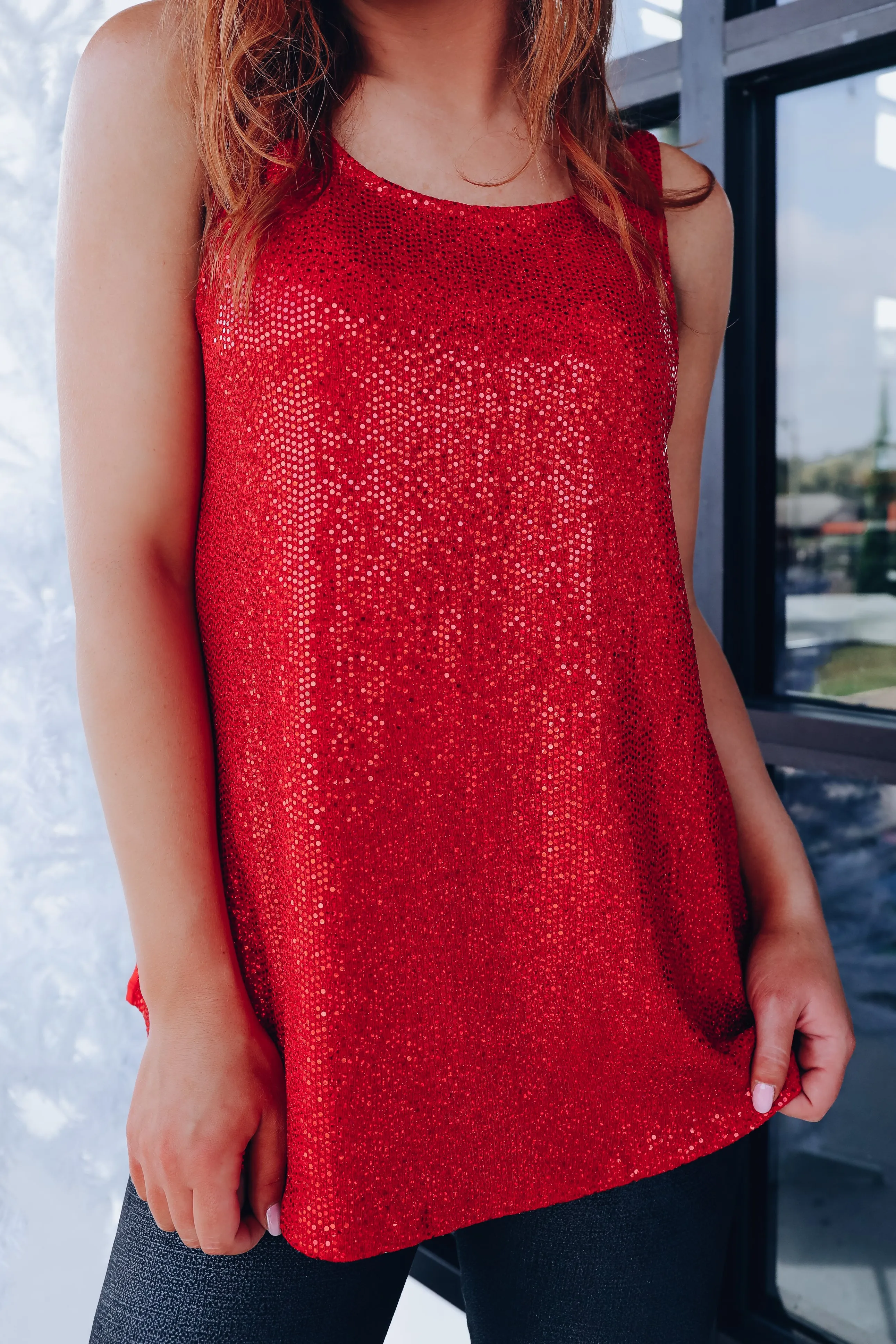 Splash Of Sparkly Sequin Tank Top - Red