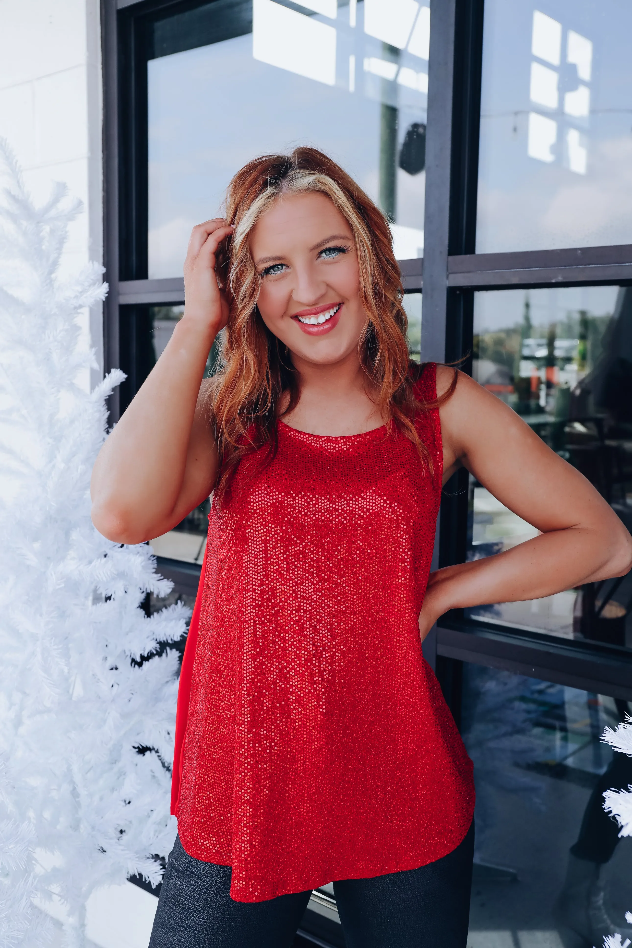 Splash Of Sparkly Sequin Tank Top - Red