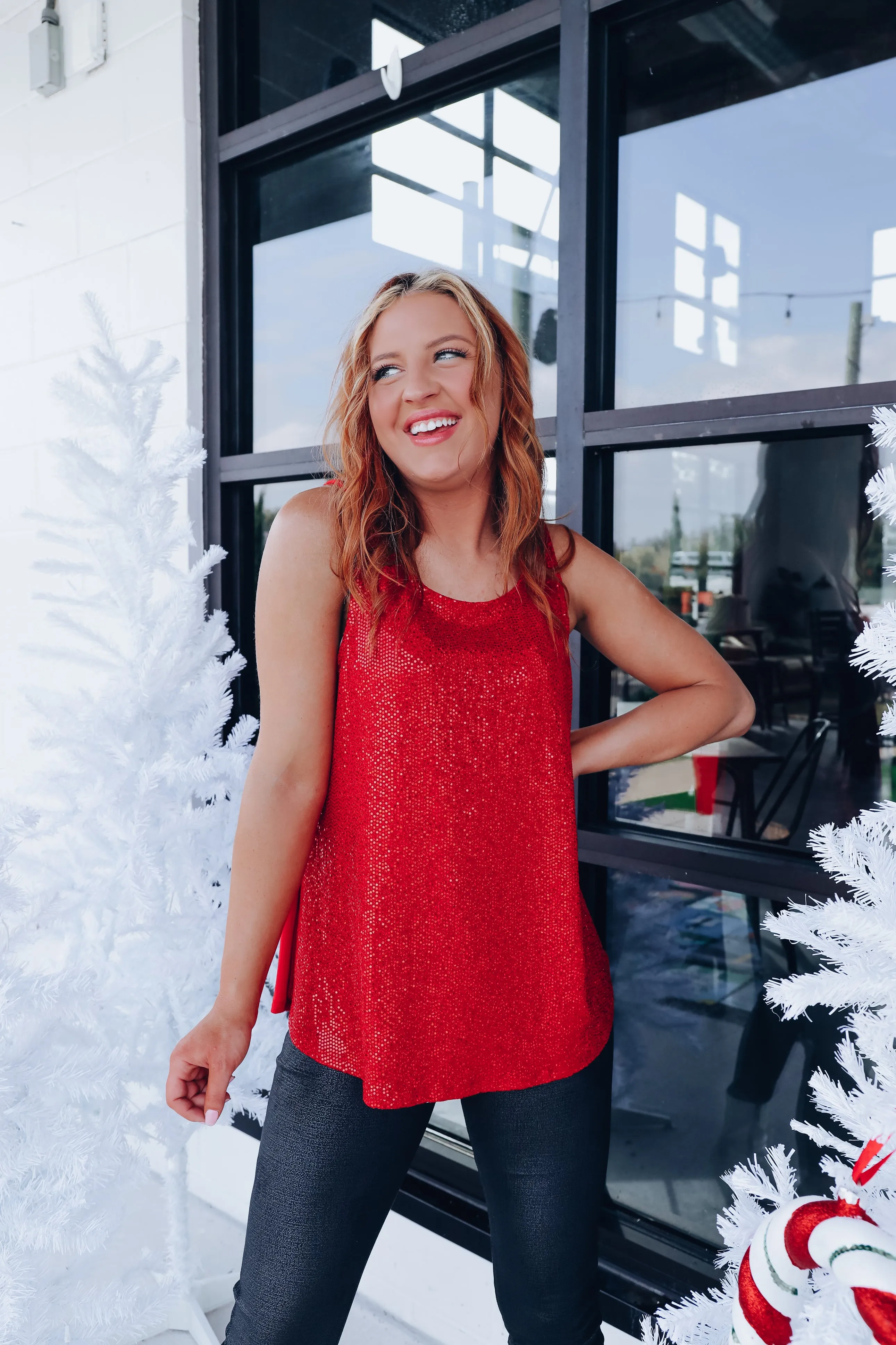 Splash Of Sparkly Sequin Tank Top - Red