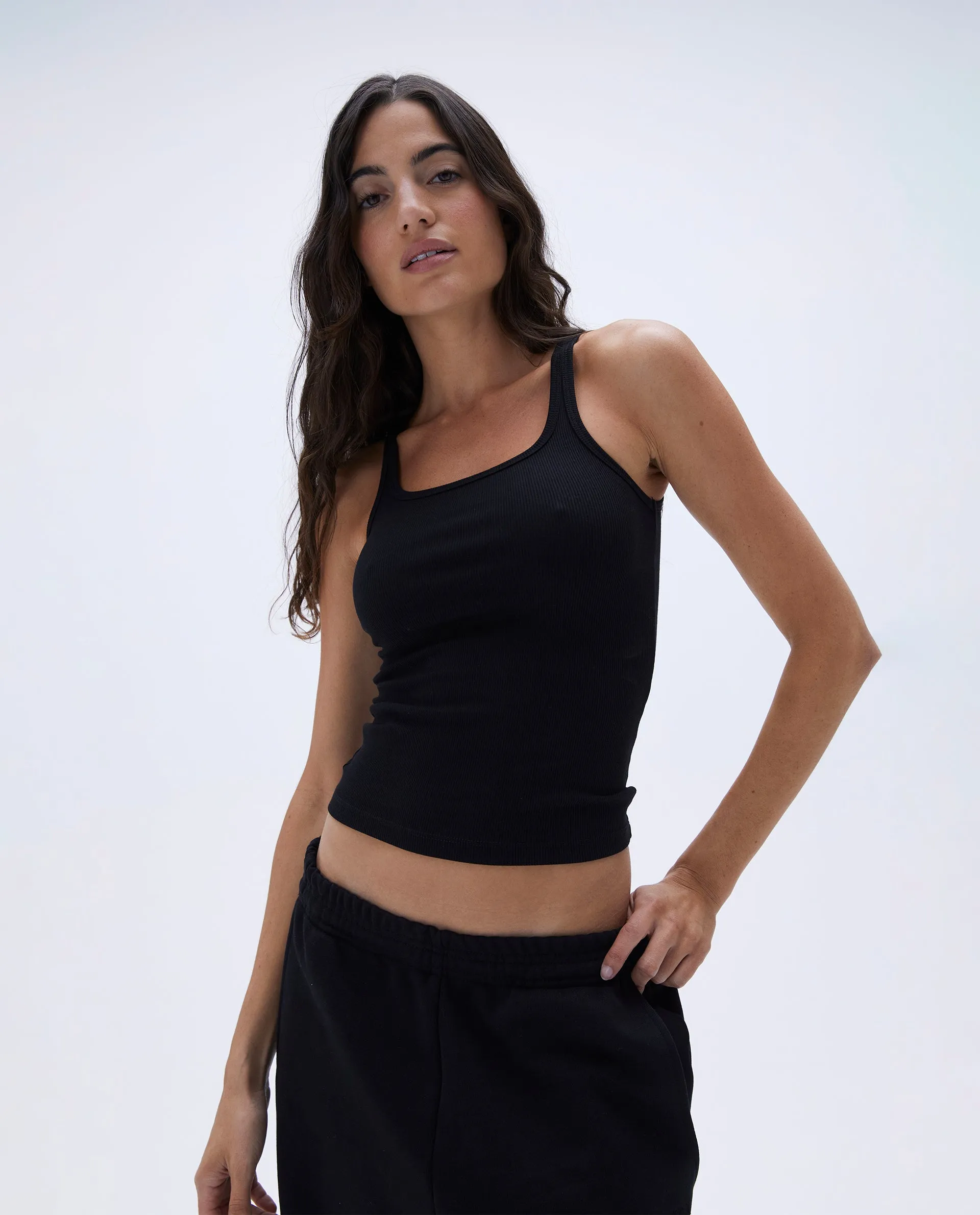 Square Neck Tank Top - Black