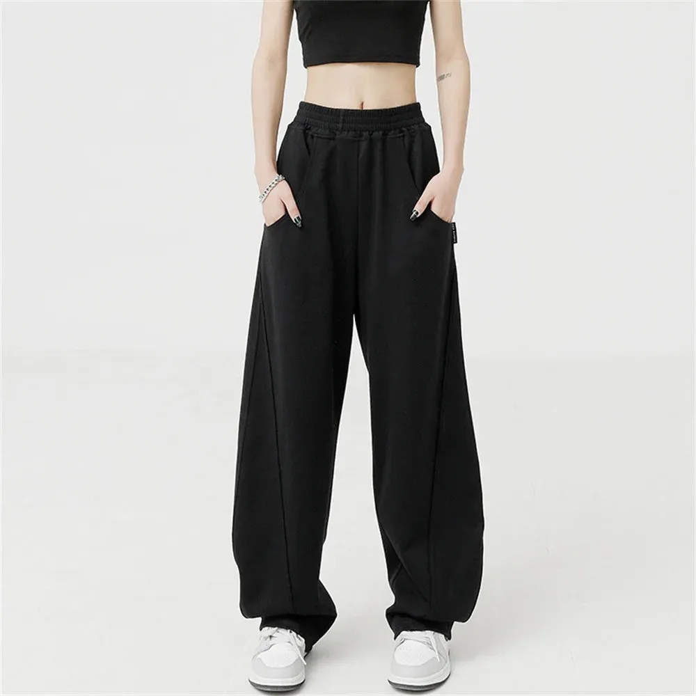 Straight Loose Wide Leg High Waist Streetwear Casual Black Gray Pants