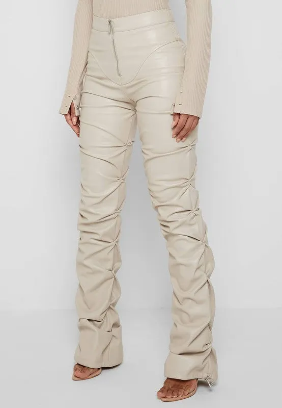 TEEK - Cream Zip Front Folds Pants