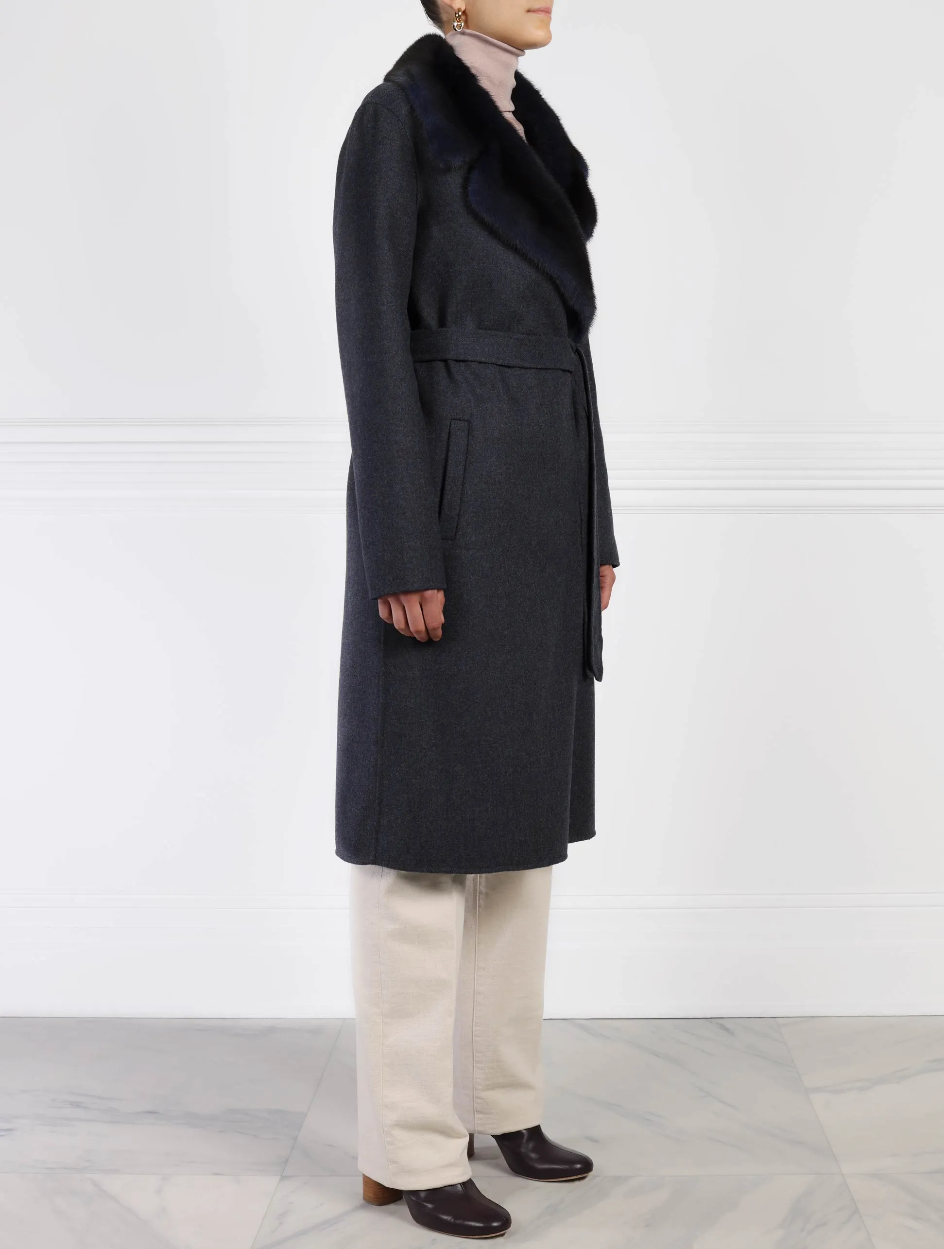 The Aubrey Wool Blend Coat with Mink Fur Collar