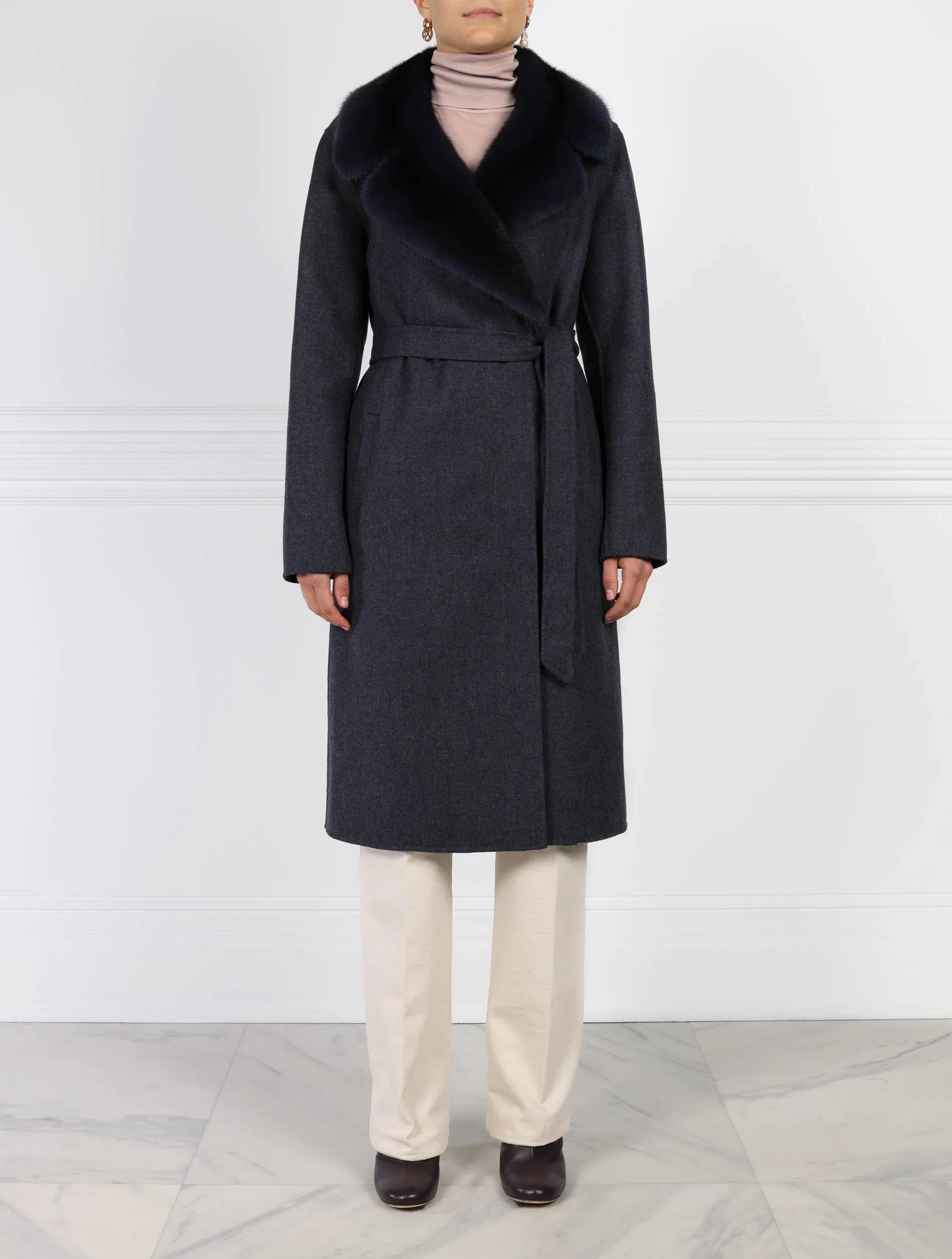 The Aubrey Wool Blend Coat with Mink Fur Collar