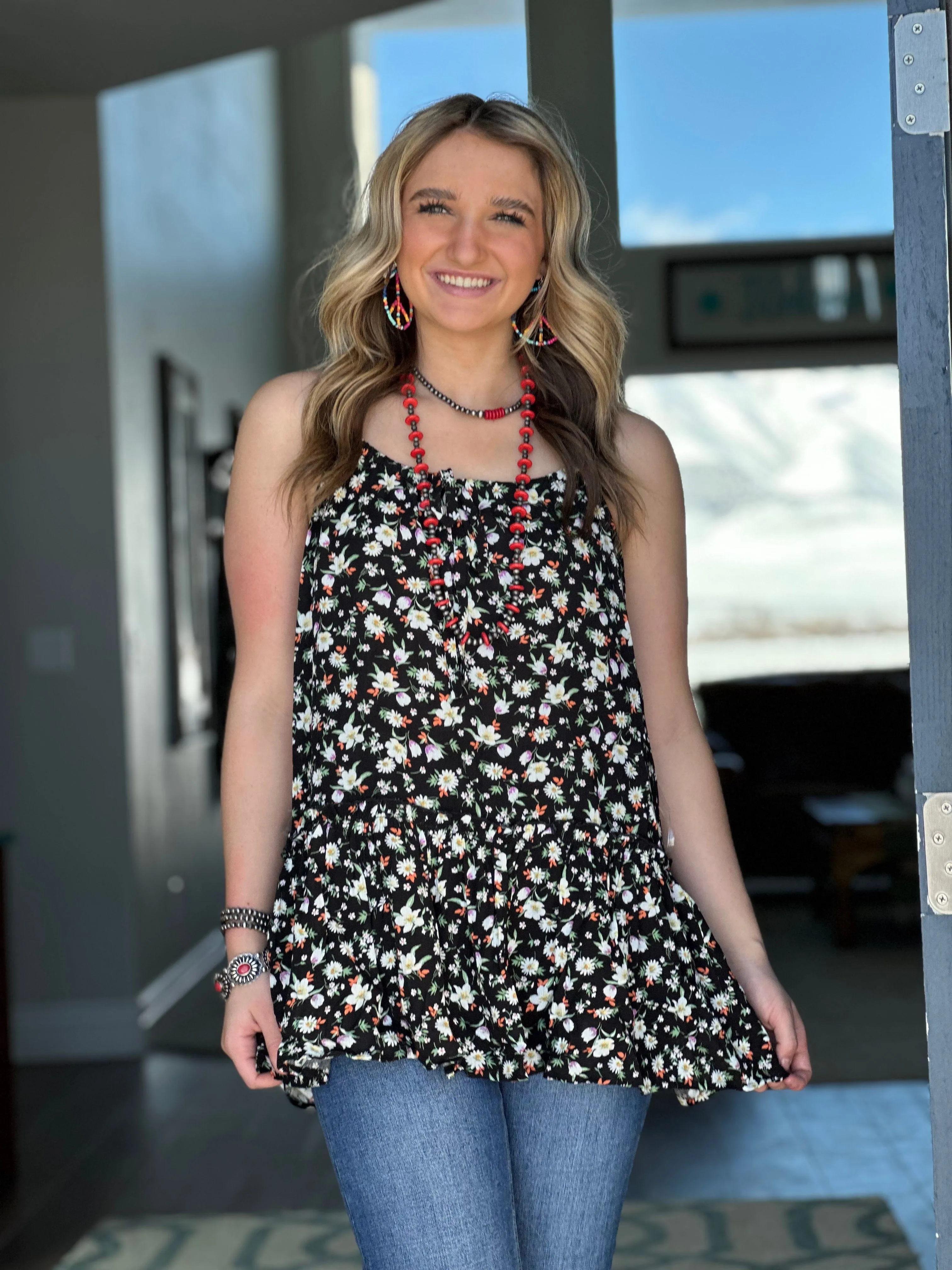 The Boho Black Floral Tank