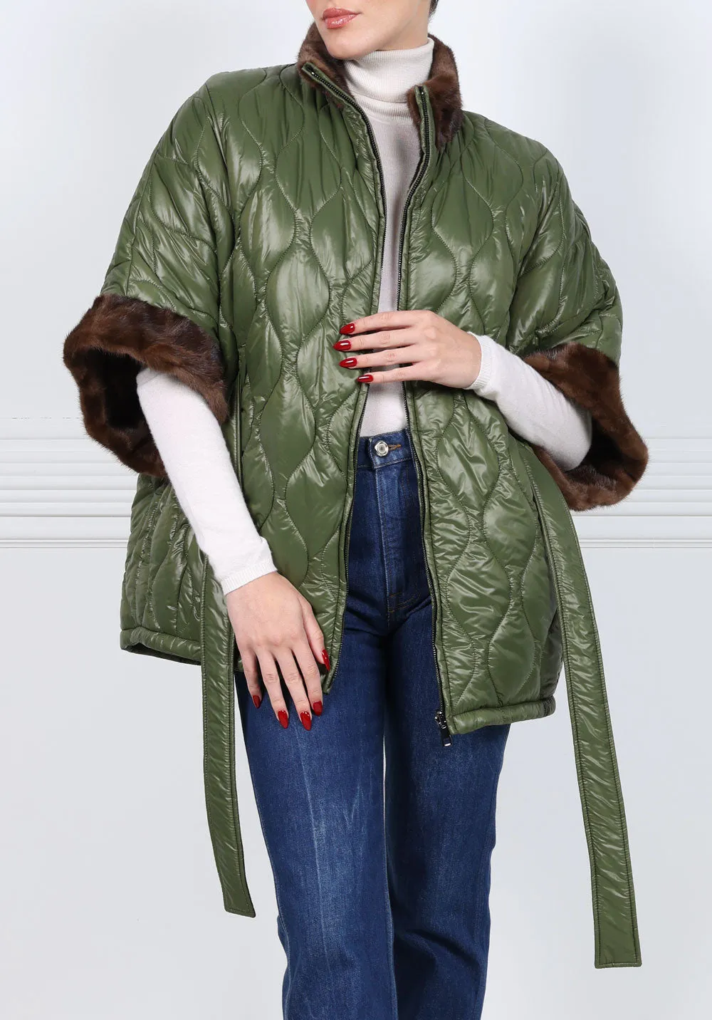 The Kina Drop Shoulder Reversible Upcycled Mink Fur Quilted Jacket