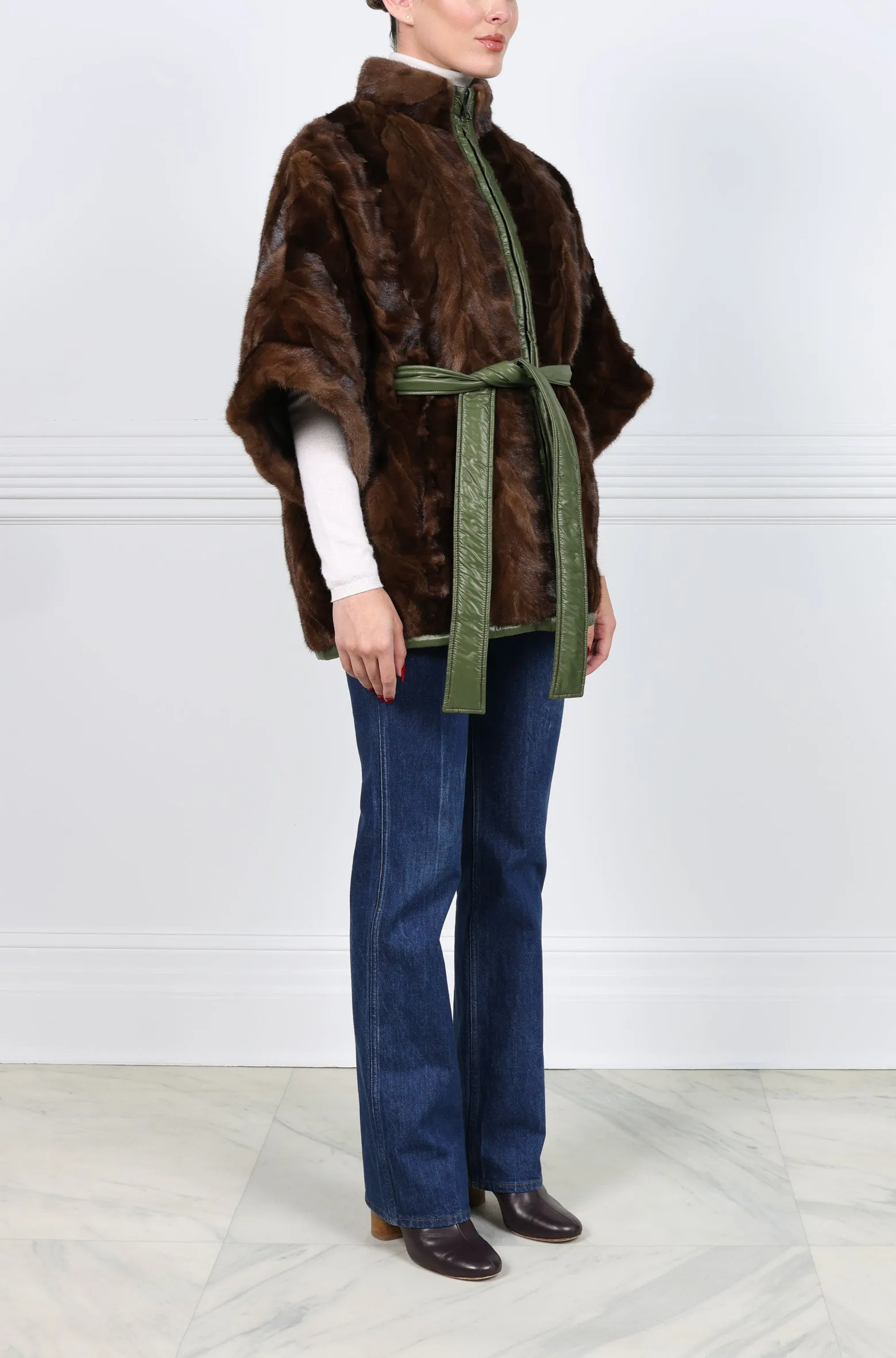 The Kina Drop Shoulder Reversible Upcycled Mink Fur Quilted Jacket