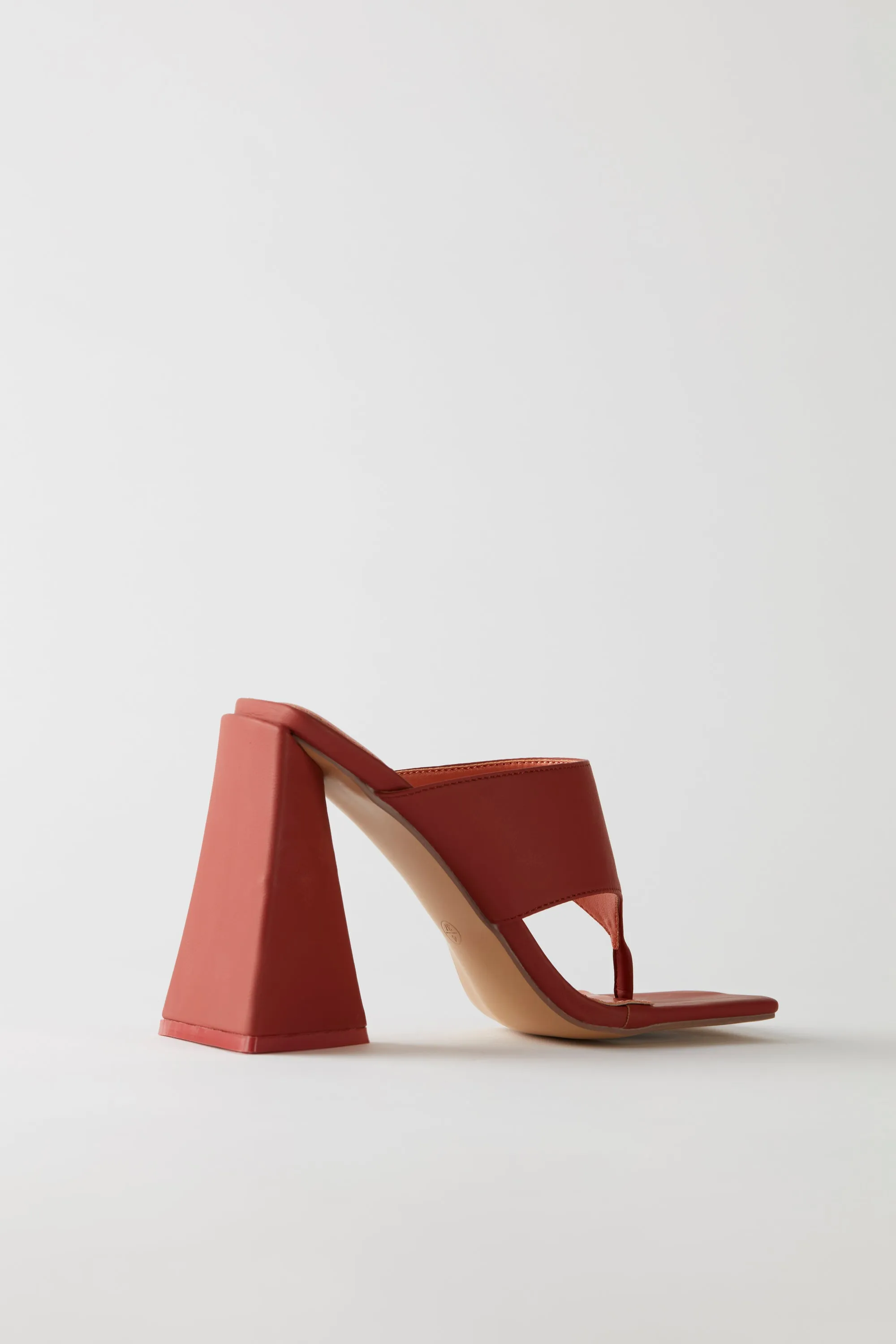 Toe Post Leatherette Mule Heels in Terracotta