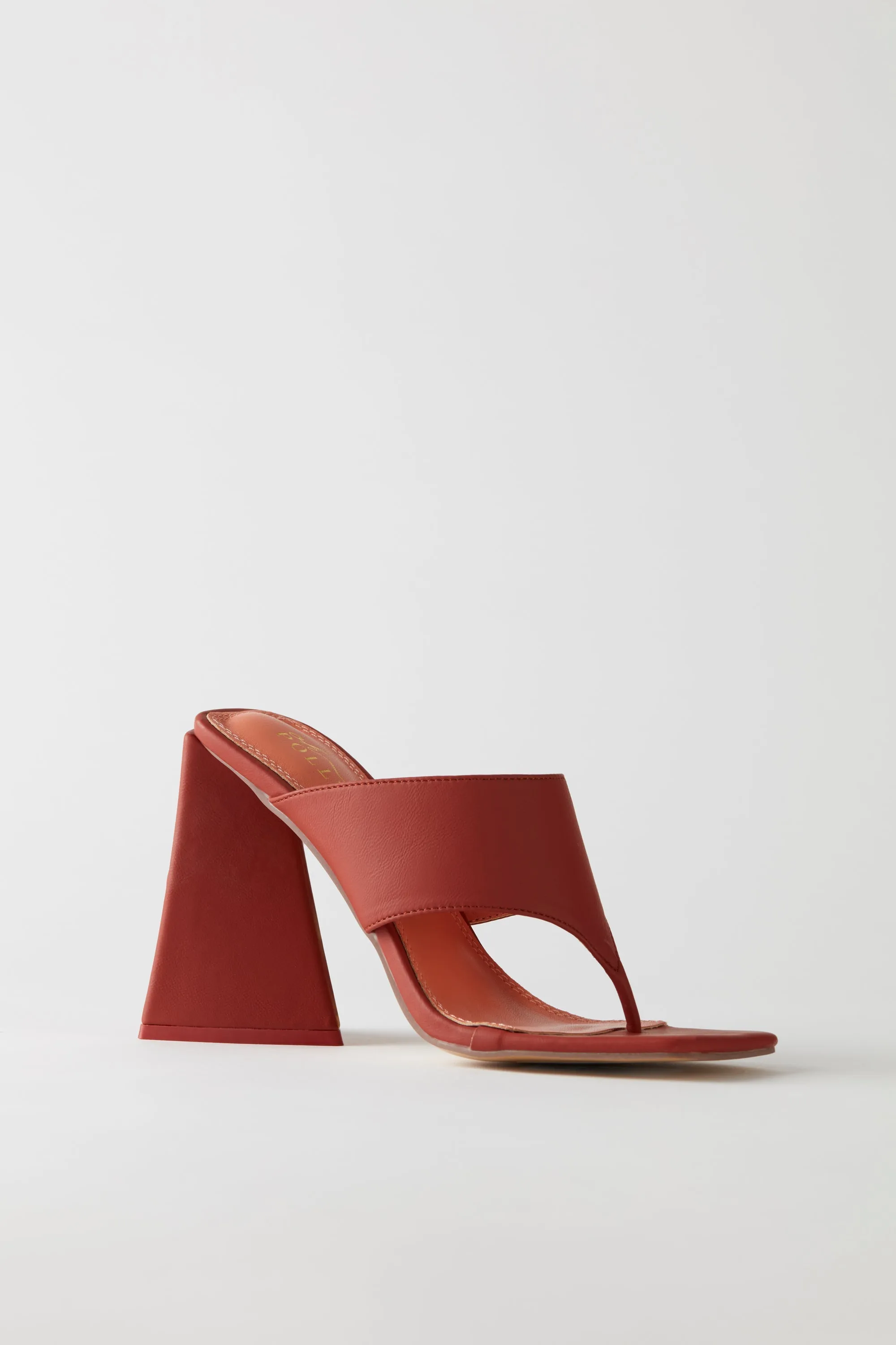 Toe Post Leatherette Mule Heels in Terracotta