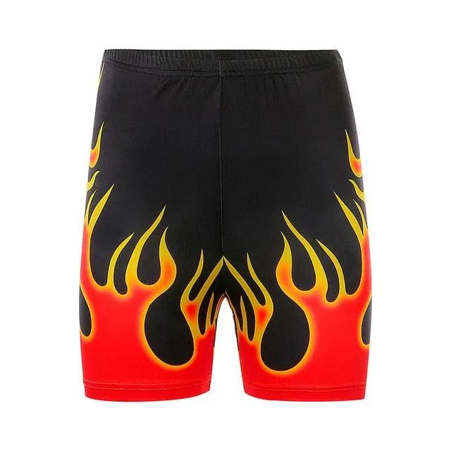 Trending Fire Flame Print Streetwear Shorts - Women Biker Cycling Shorts - Mini Short Pants (TBL2)(TBL)