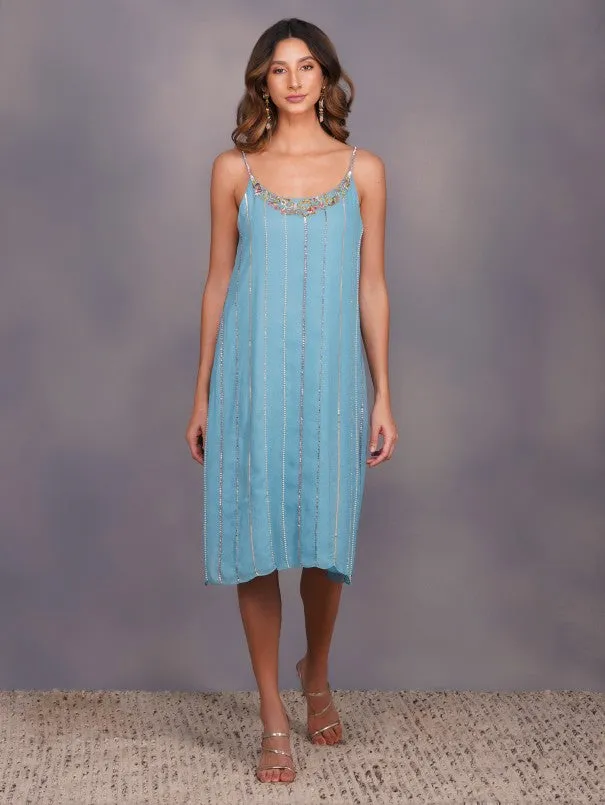 Turquoise Daisy Jardin Galaxie Slip Dress