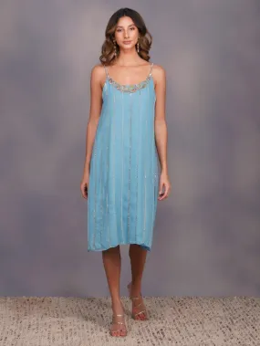 Turquoise Daisy Jardin Galaxie Slip Dress