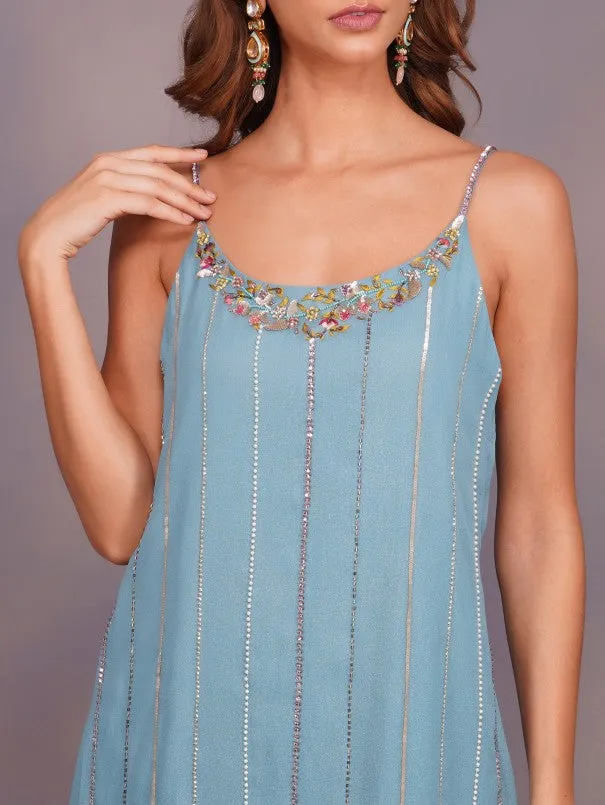 Turquoise Daisy Jardin Galaxie Slip Dress