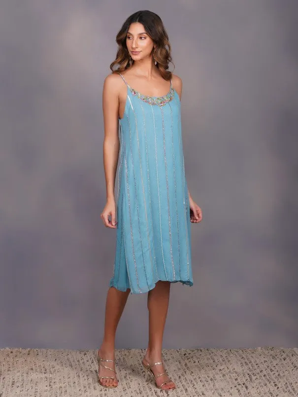 Turquoise Daisy Jardin Galaxie Slip Dress