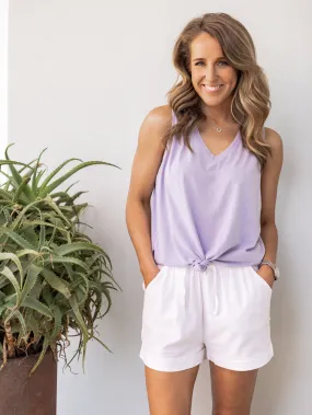 V-Neck Tie Tank- Purple