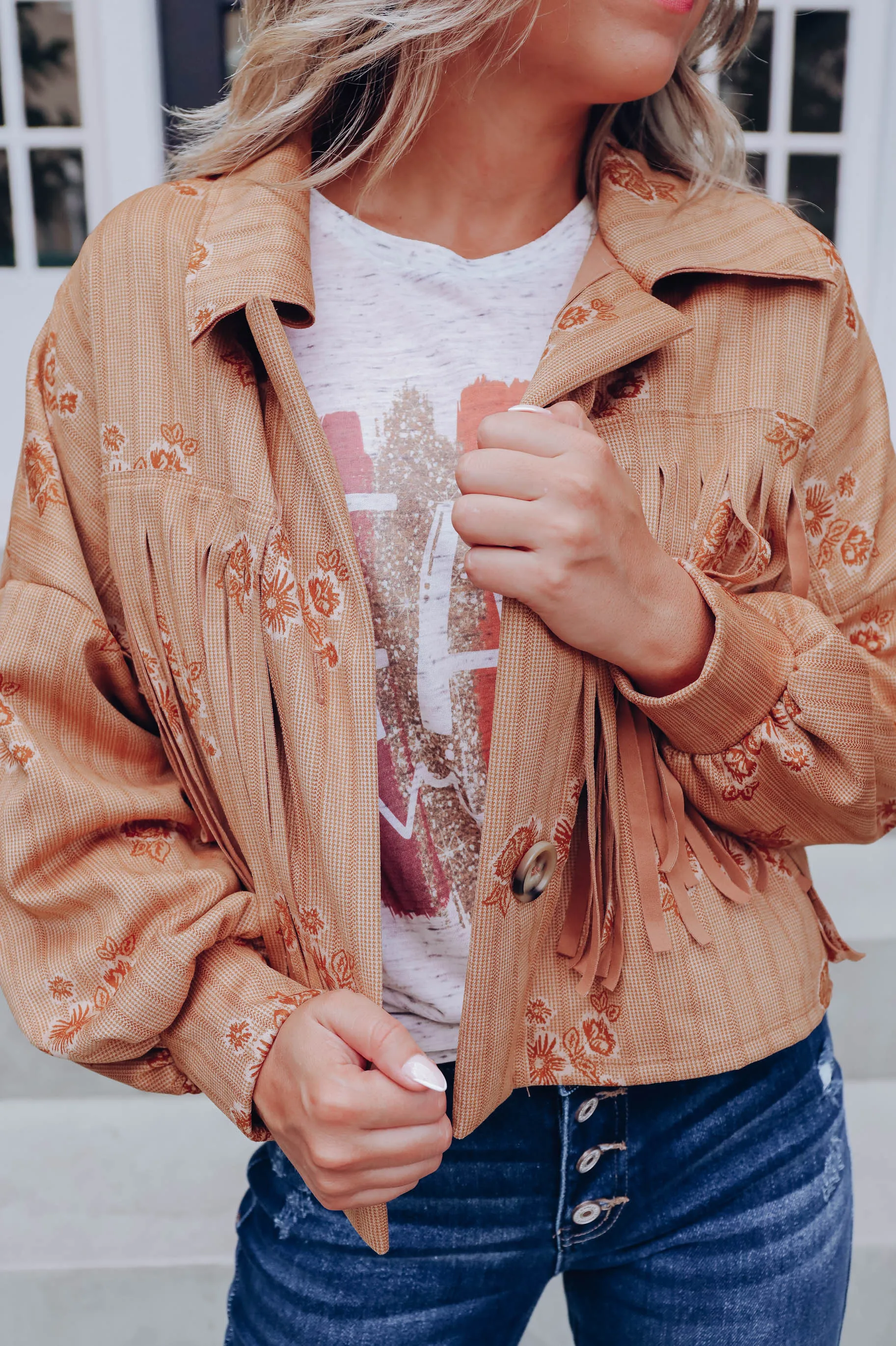 Vintage Feels Fringe Cropped Shacket