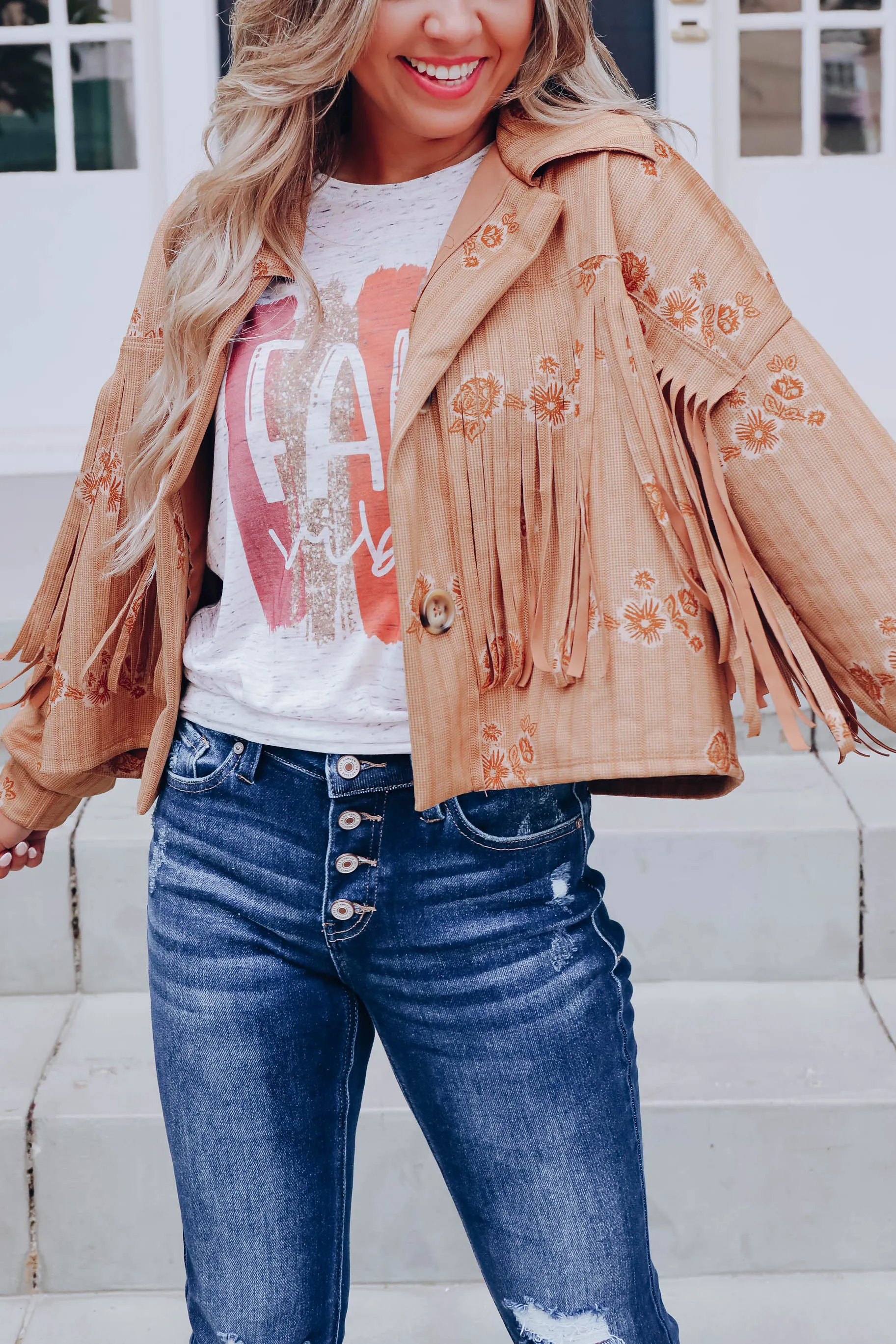 Vintage Feels Fringe Cropped Shacket