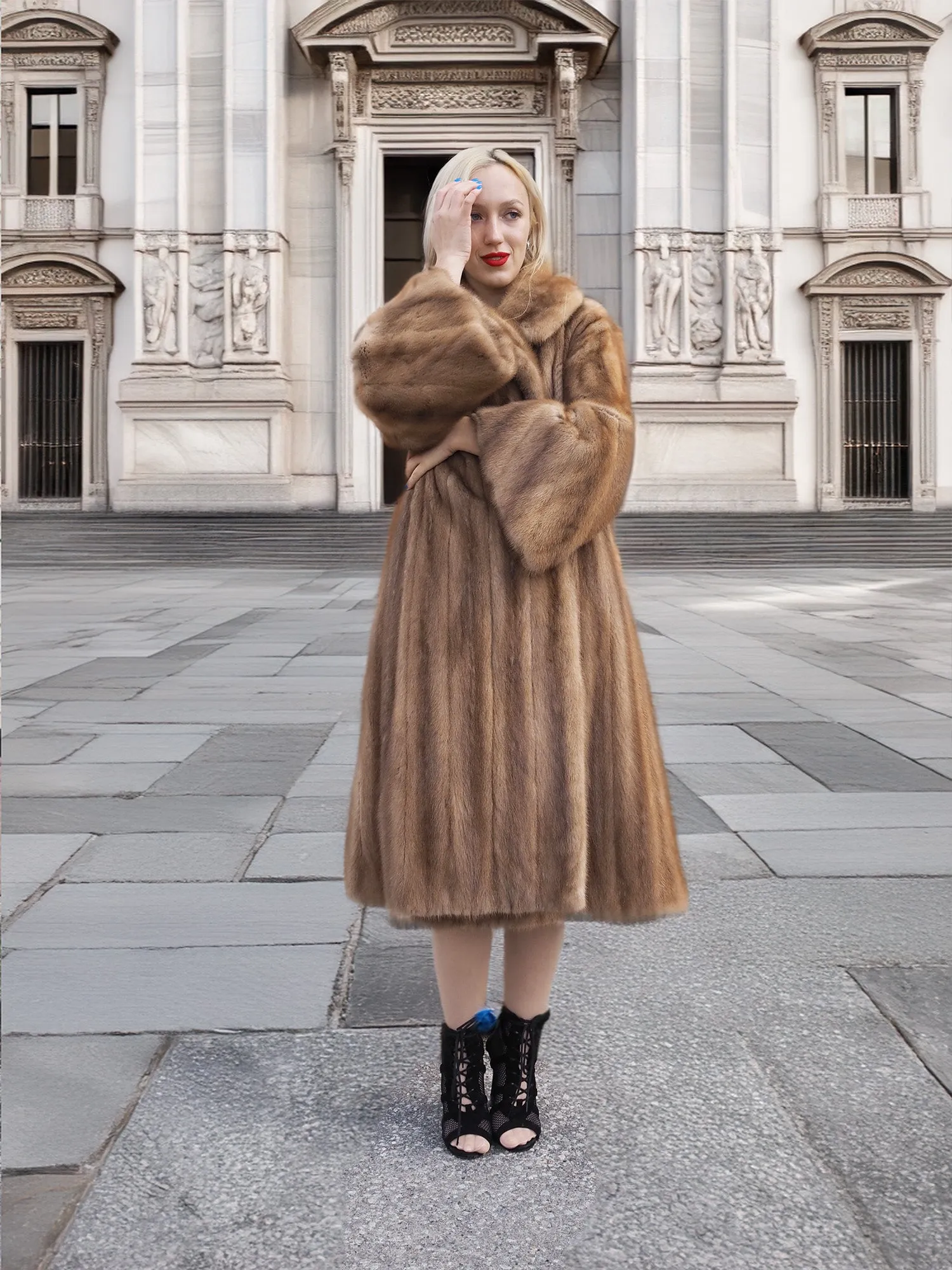 Vintage Pastel Canadian Brown Mink Fur Coat L/XL