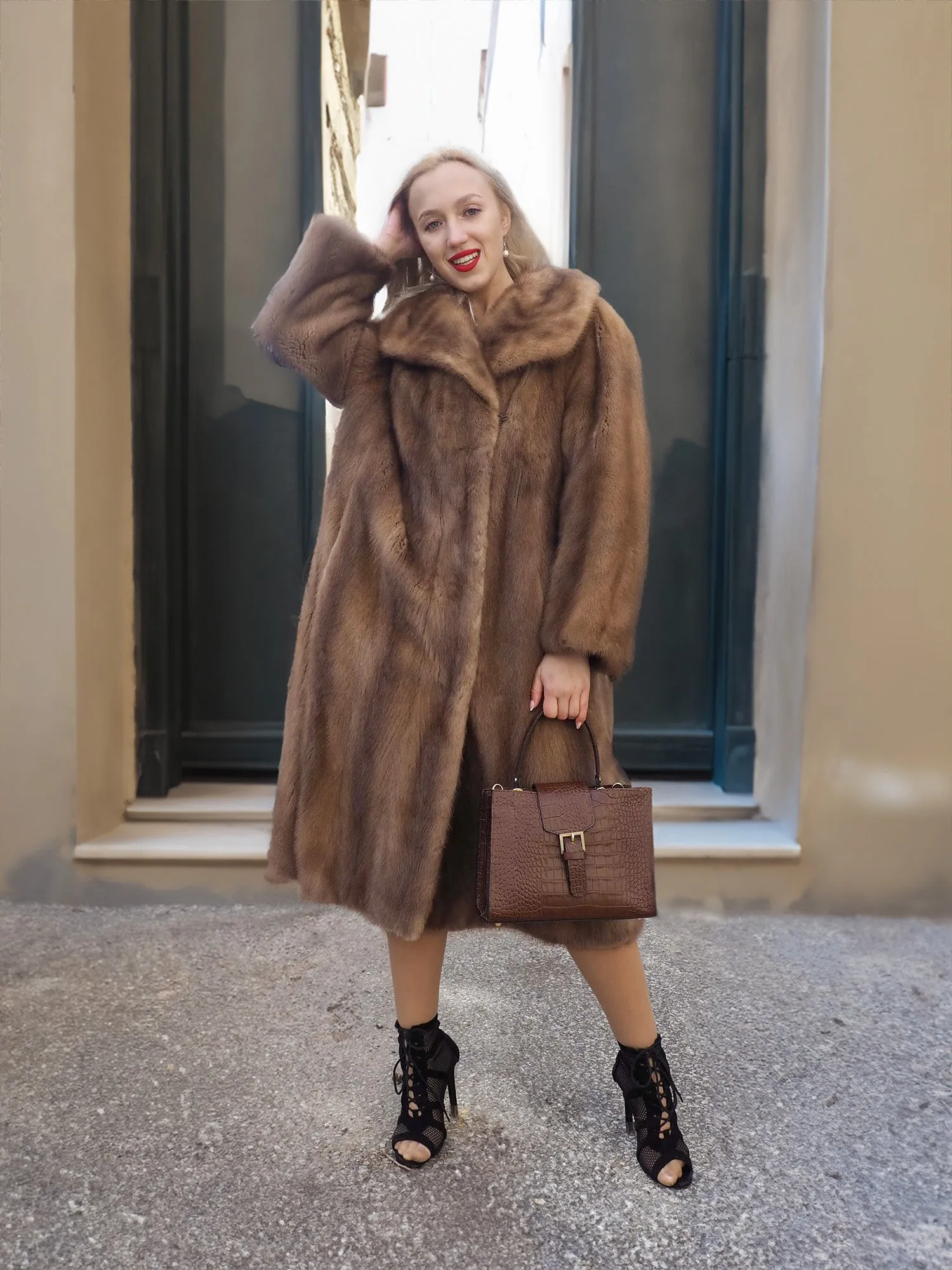 Vintage Pastel Canadian Brown Mink Fur Coat L/XL