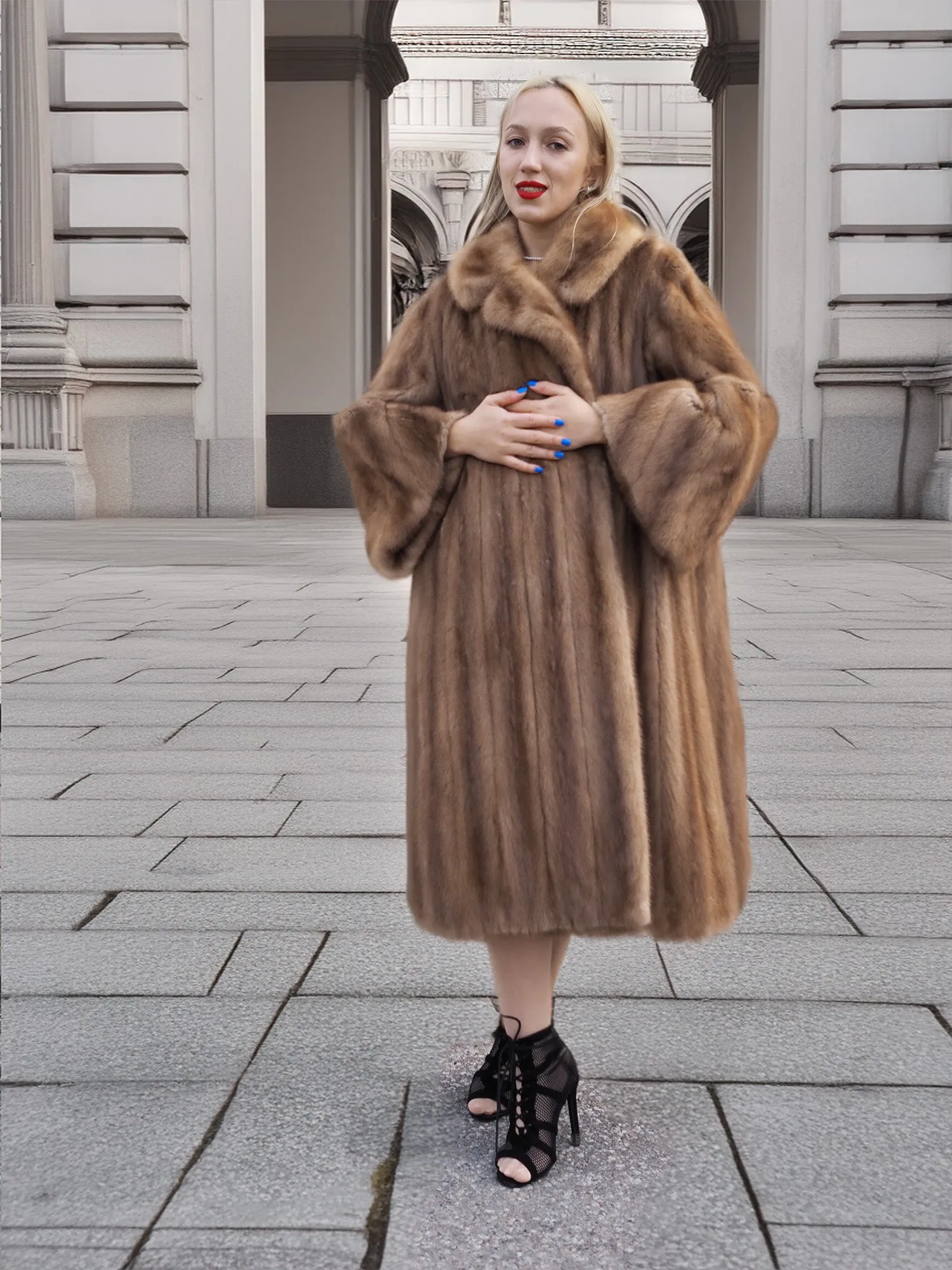 Vintage Pastel Canadian Brown Mink Fur Coat L/XL