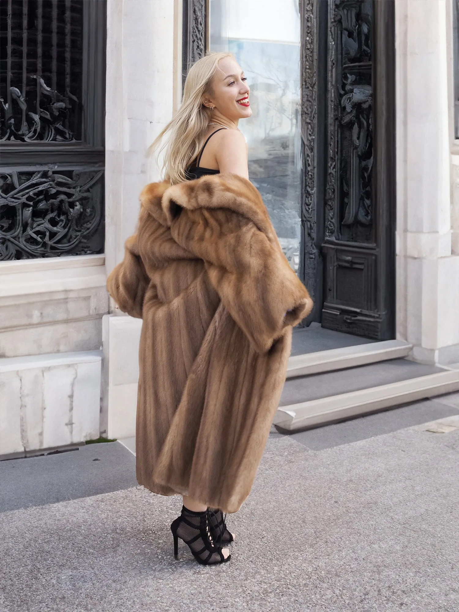 Vintage Pastel Canadian Brown Mink Fur Coat L/XL