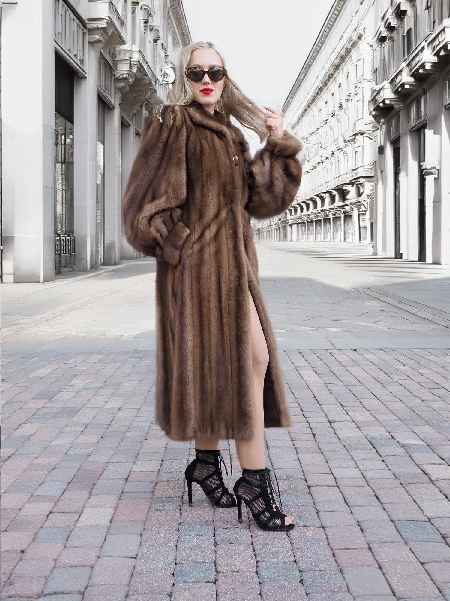 Vintage Pastel Canadian Brown Mink Fur Coat Silk Lining S