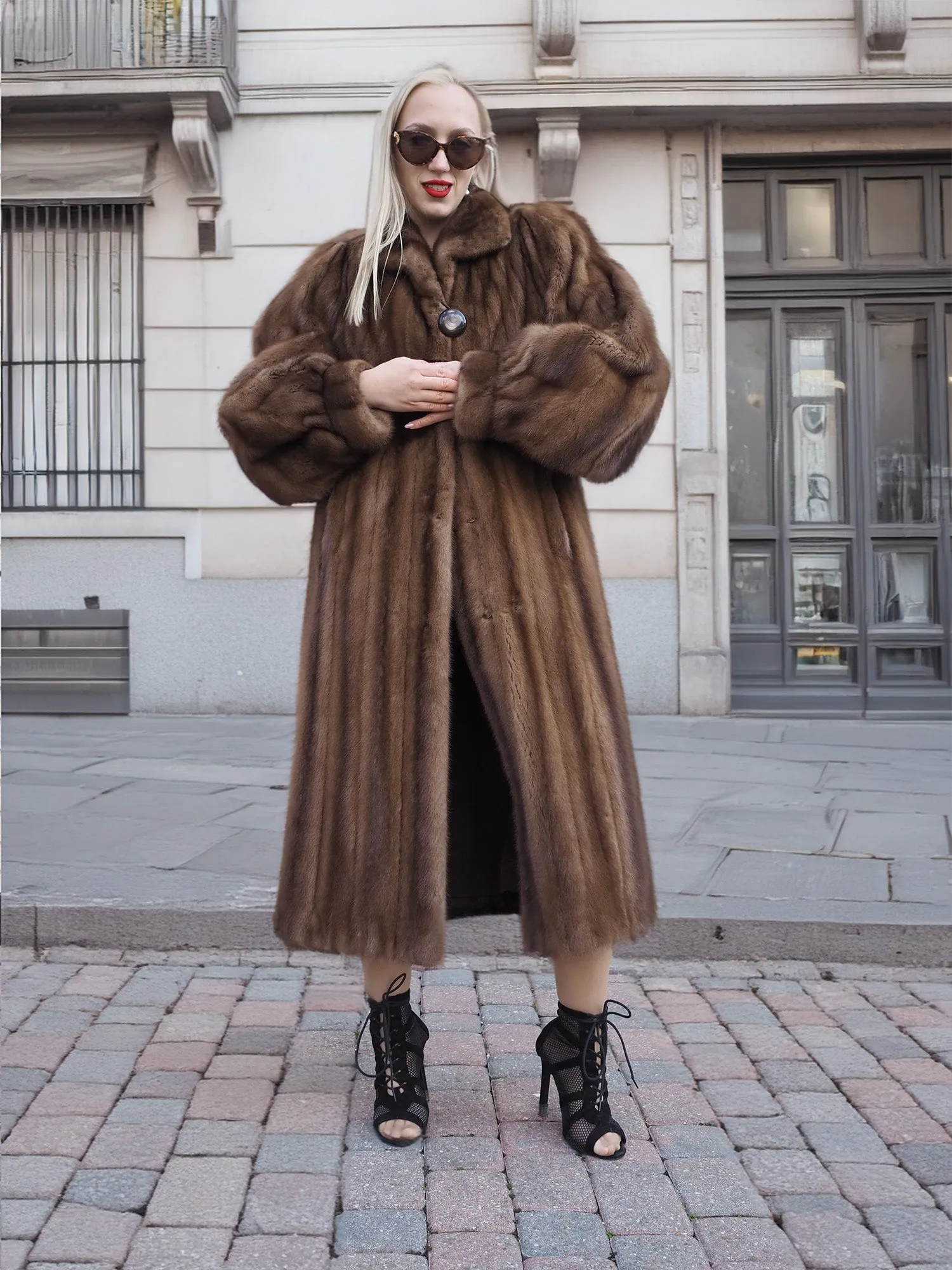 Vintage Pastel Canadian Brown Mink Fur Coat Silk Lining S