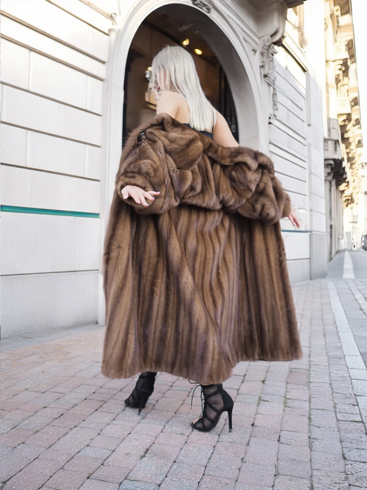 Vintage Pastel Canadian Brown Mink Fur Coat Silk Lining S