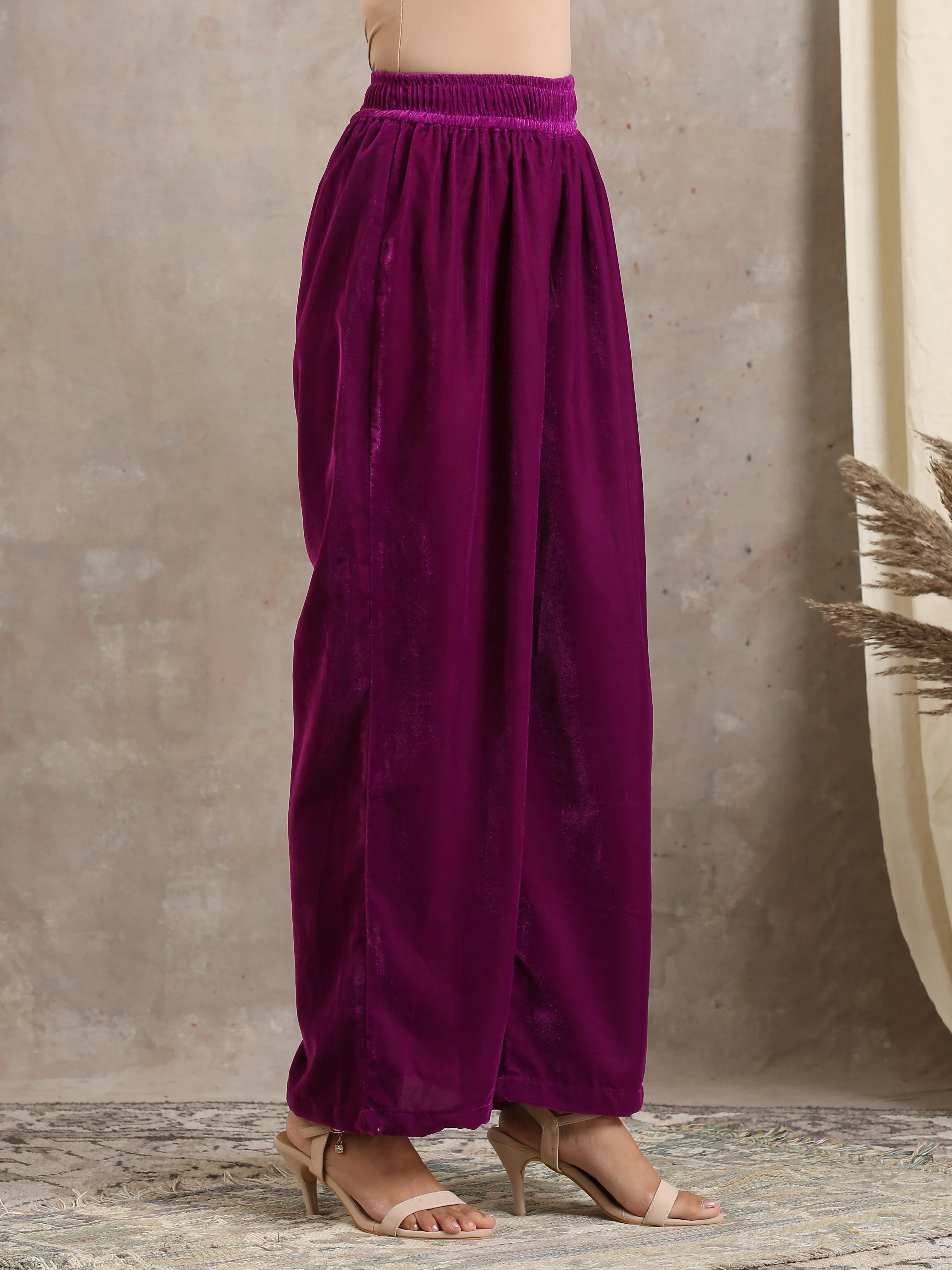 Wine Velvet High Waist Pant