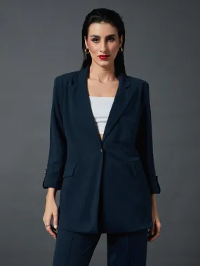 Women Airforce Blue Longline Front Open Blazer