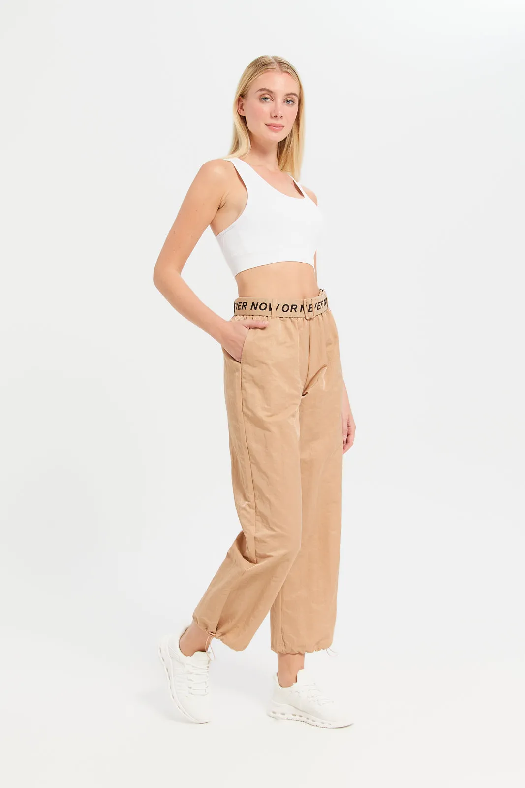 Women Beige Printed High Waist Pants