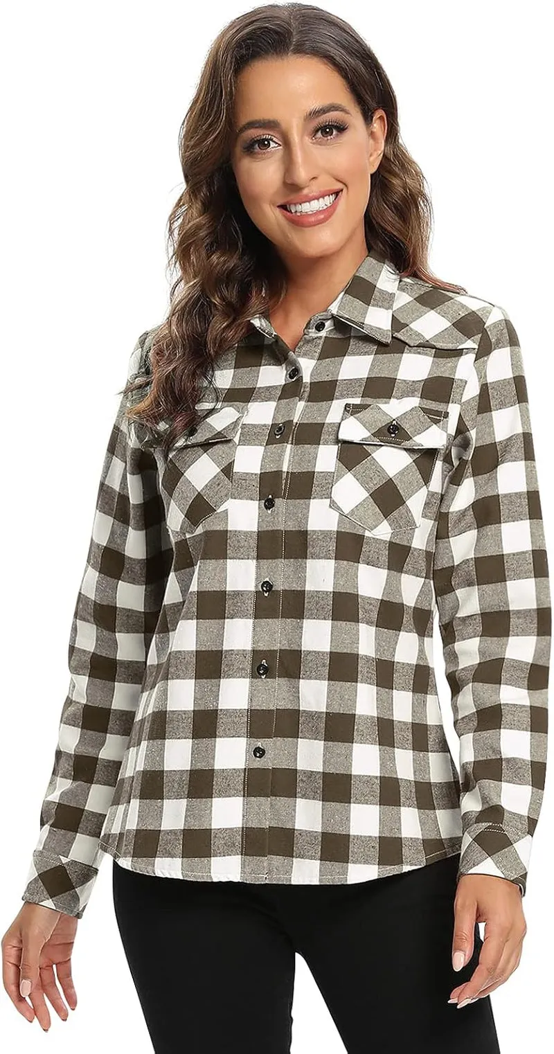 Women'S Flannel Shirts Plaid Shacket, Long Sleeve Fleece Lined Shirt Jacket Winter Tops